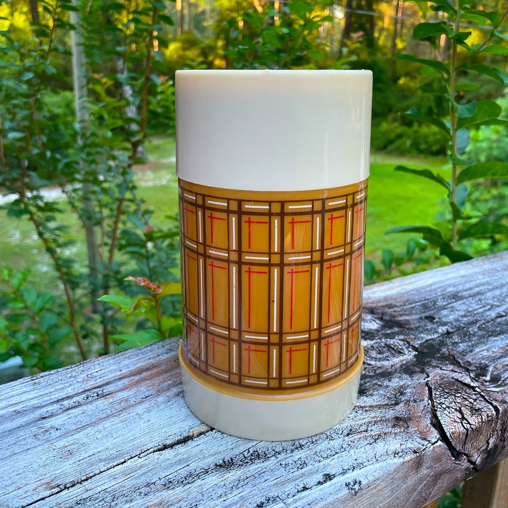 1970’s Aladdin’s Best•Buy thermos bottle. PINT Wide Mouth. Plaid Design.
